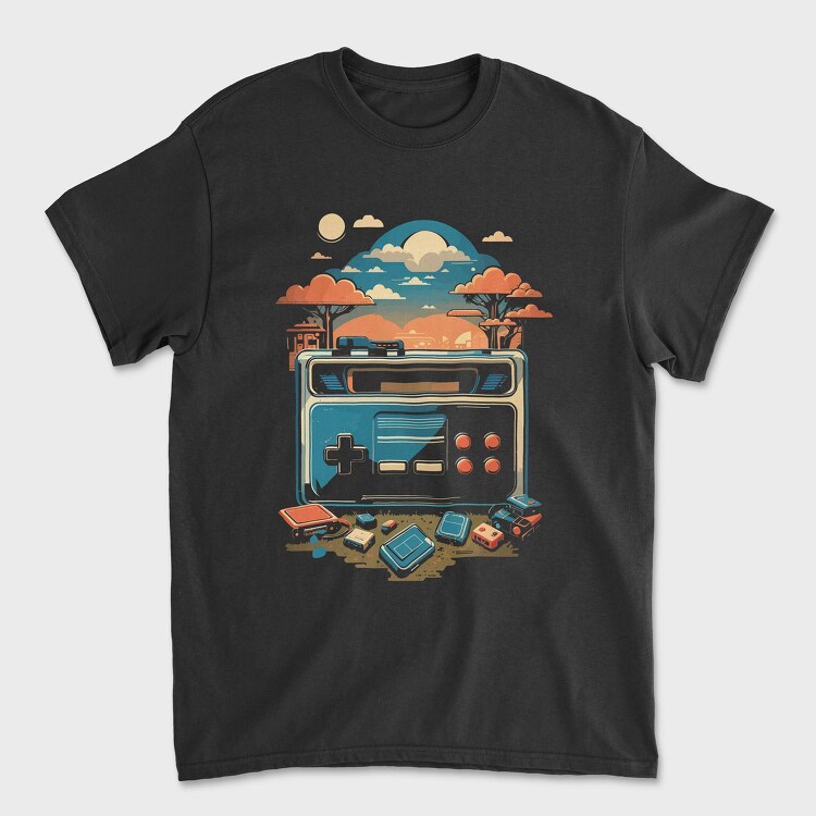 Tricou Barbati (Unisex), Retro Joystick Landscape