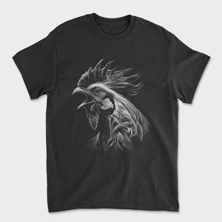 Tricou Barbati (Unisex), Rooster Head Monochrome