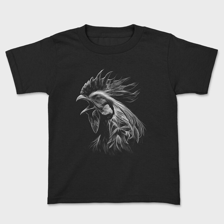 Tricou Copii, Rooster Head Monochrome