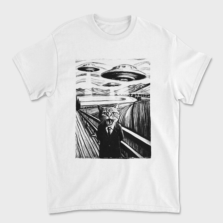 Tricou Barbati (Unisex), Scared Cat Ufo