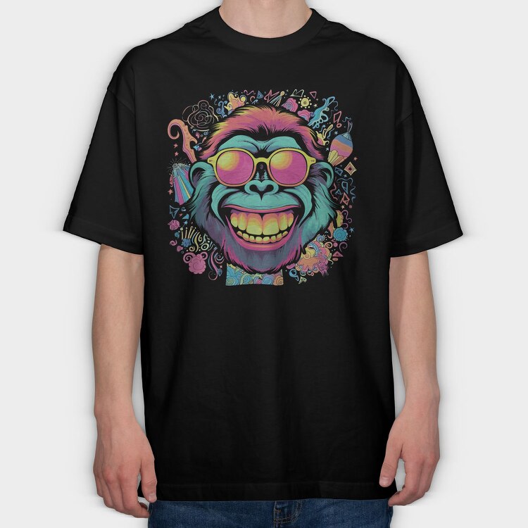 Psychedelic Ape Wearing Sunglasses, Tricou Oversize Barbati (Unisex)