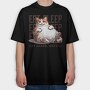 Lazy Cat Quote Eat Sleep Repeat, Tricou Oversize Barbati (Unisex)