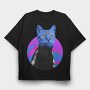 Psychedelic Trippy Cat Kitty, Tricou Oversize Barbati (Unisex)