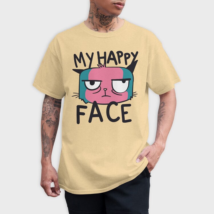 Angry Cat Face My Happy Face, Tricou Barbati (Unisex)