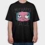 Angry Cat Face My Happy Face, Tricou Oversize Barbati (Unisex)