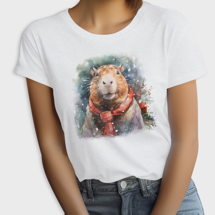 Capybara Christmas Throw Pillow, Tricou Femei