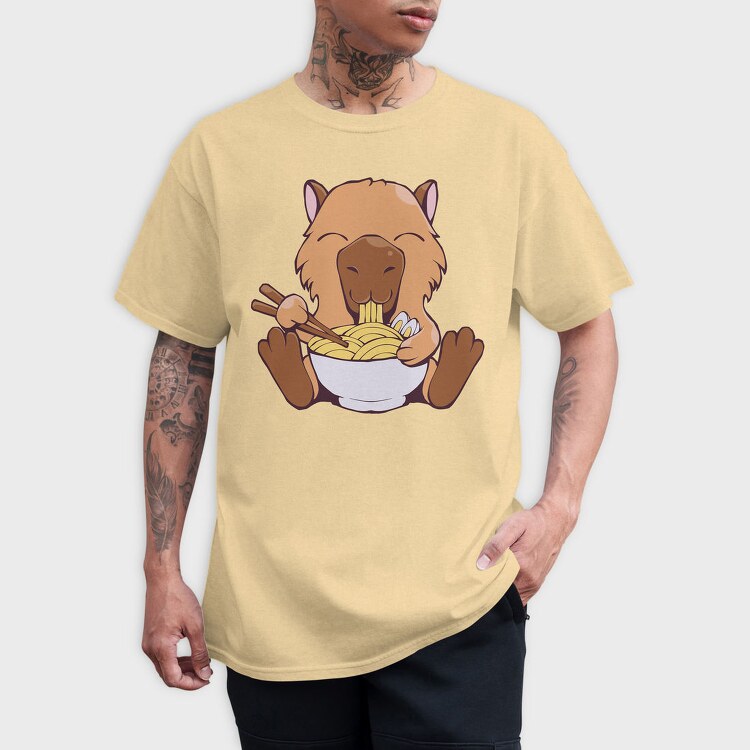 Capybara Eating Ramen Capibara, Tricou Barbati (Unisex)