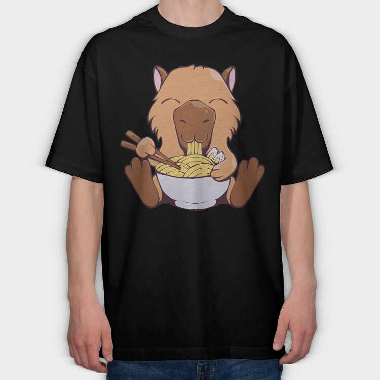 Capybara Eating Ramen Capibara, Tricou Oversize Barbati (Unisex)