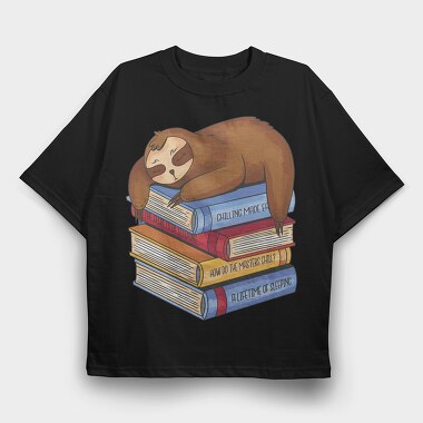 Librarian Sloth Sleeping Books, Tricou Oversize Barbati (Unisex)