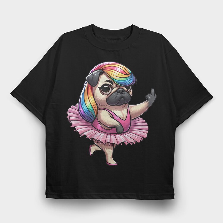 Pug Ballerina Ballet, Tricou Oversize Barbati (Unisex)