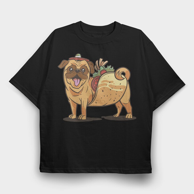 Pug Dog Animal Mexican Taco Cartoon, Tricou Oversize Barbati (Unisex)
