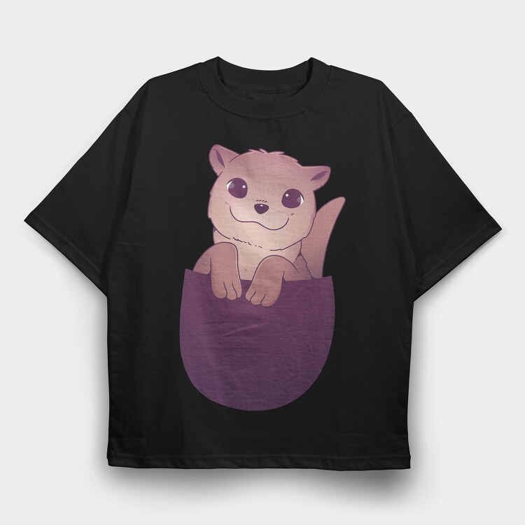 Cute Otter In Pocket, Tricou Oversize Barbati (Unisex)