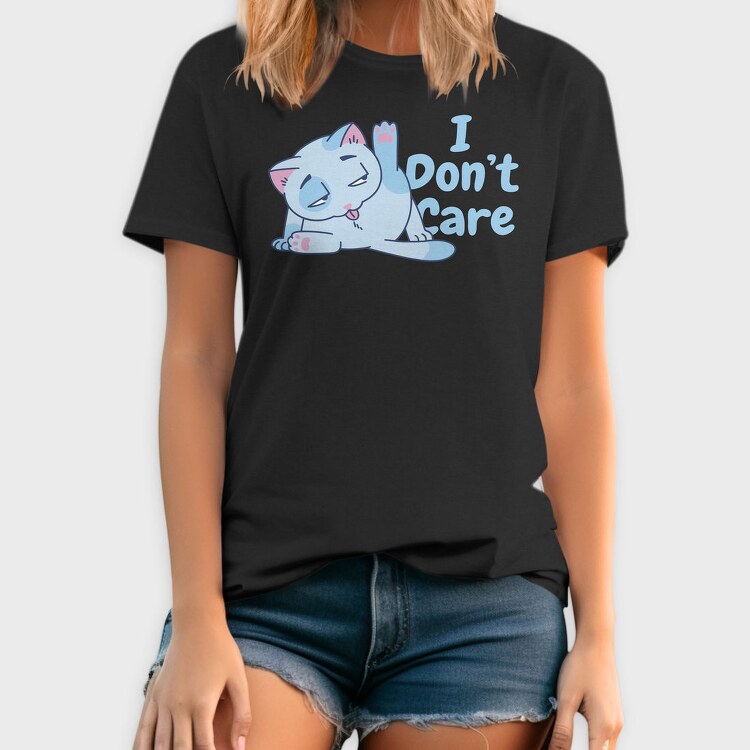Cartoon Cat Licking I Don T Care, Tricou Barbati (Unisex)