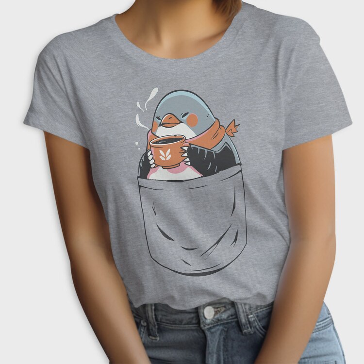 Cute Penguin In Pocket Coffee, Tricou Femei