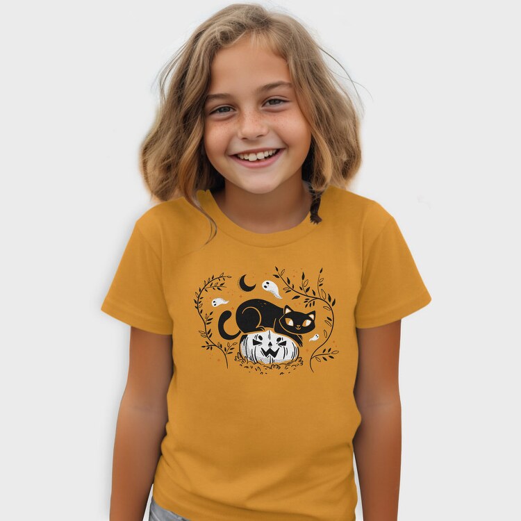 Pumpkin Cat Halloween Illustration 2, Tricou Copii