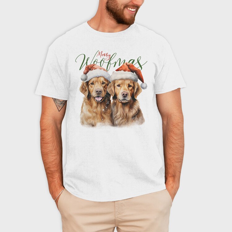 Golden Retrievers Christmas Throw Pillow Merry Woofmas, Tricou Barbati (Unisex)