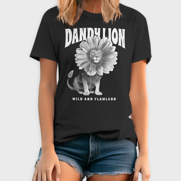 Lion Animal With Sunflower Head Flower, Tricou Barbati (Unisex)