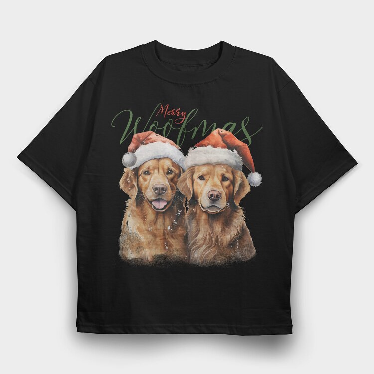 Golden Retrievers Christmas Throw Pillow Merry Woofmas, Tricou Oversize Barbati (Unisex)