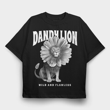 Lion Animal With Sunflower Head Flower, Tricou Oversize Barbati (Unisex)