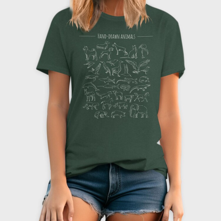 Chalk Hand Drawn Animals Silhouettes, Tricou Barbati (Unisex)
