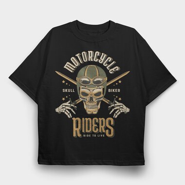 Skull Biker 04, Tricou Oversize Barbati (Unisex)