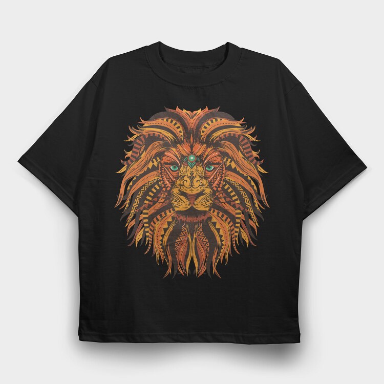 Lion Mandala Illustration Color 001, Tricou Oversize Barbati (Unisex)