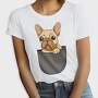 Cute Pug Dog In Pocket French Bulldog, Tricou Femei