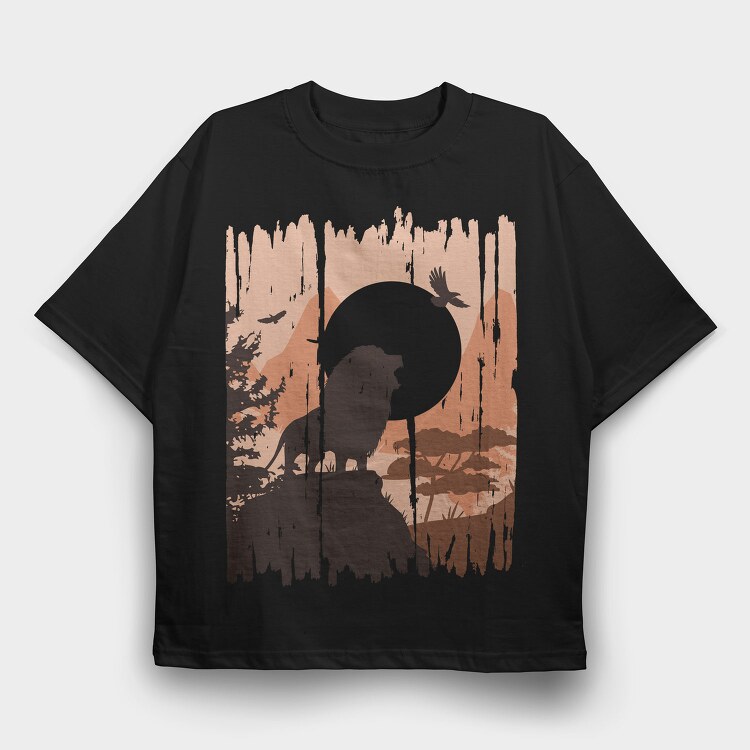 Lion Nature Landscape, Tricou Oversize Barbati (Unisex)