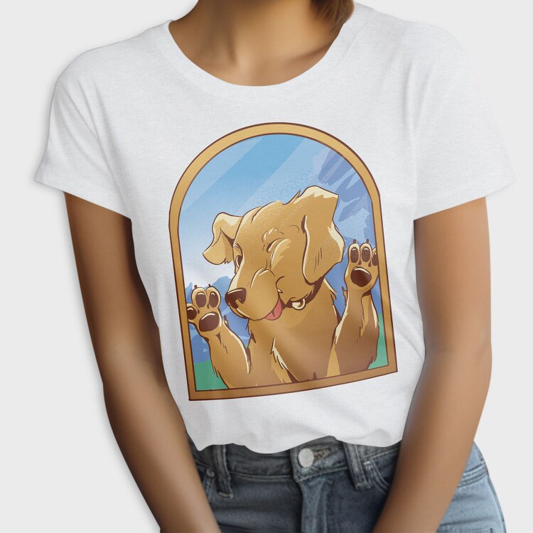 Cartoon Labrador Dog In Window Glass, Tricou Femei