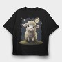 Cute Sheep And Moon, Tricou Oversize Barbati (Unisex)