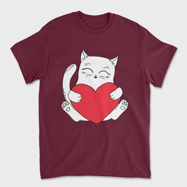 Tricou Barbati (Unisex), Cat Holding Heart