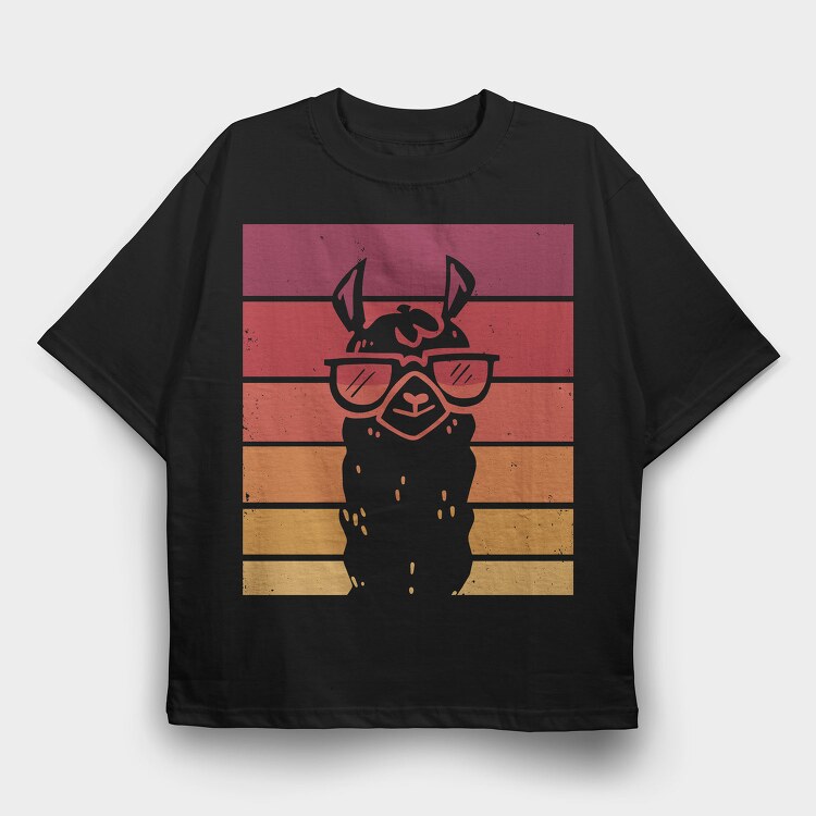 Llama Animal Retro Sunset, Tricou Oversize Barbati (Unisex)