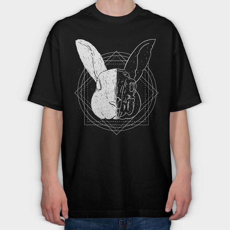 Rabbit Animal Divided Skull Head, Tricou Oversize Barbati (Unisex)