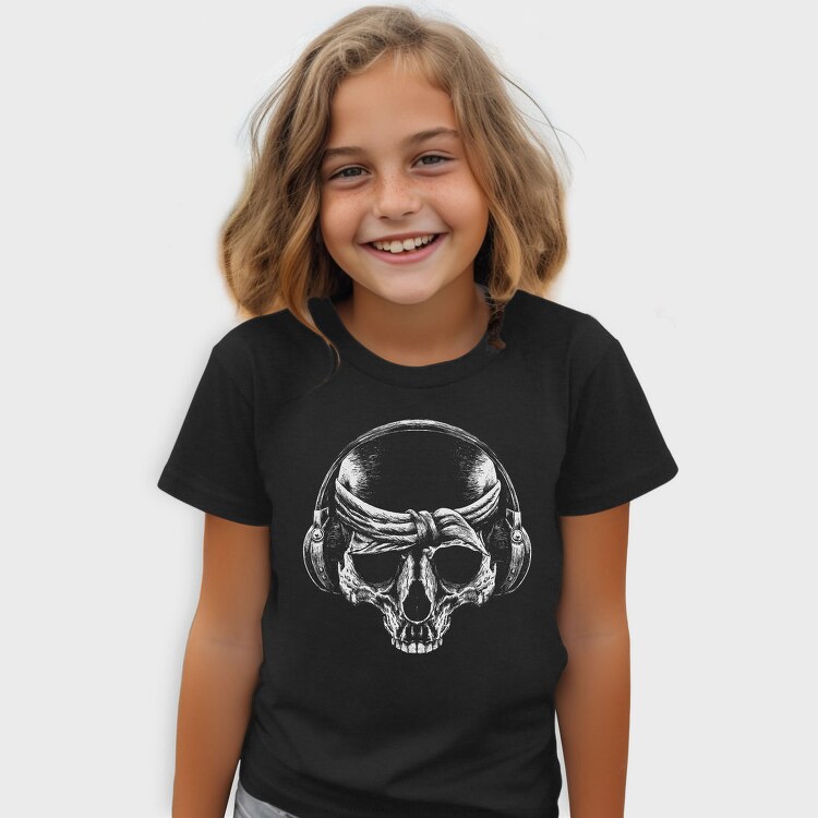 Skull With Bandana And Headphones, Tricou Copii