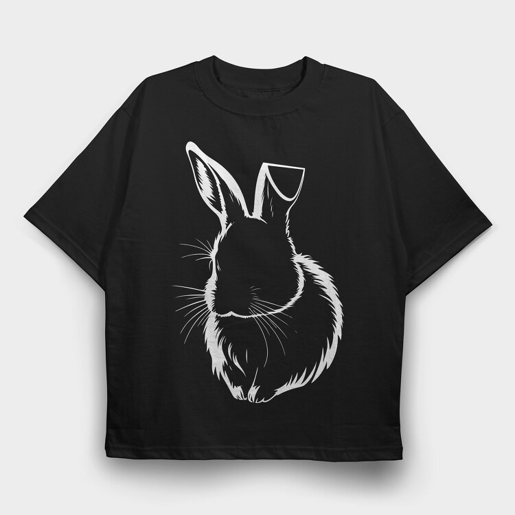 Rabbit White Outline, Tricou Oversize Barbati (Unisex)