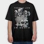 Skull With Cartoon Mushrooms Life In Death Tote, Tricou Oversize Barbati (Unisex)