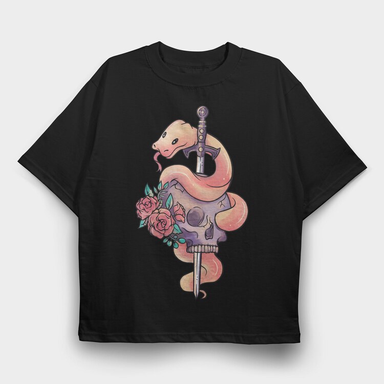Snake With Sword And Skull Pastel Gothic, Tricou Oversize Barbati (Unisex)