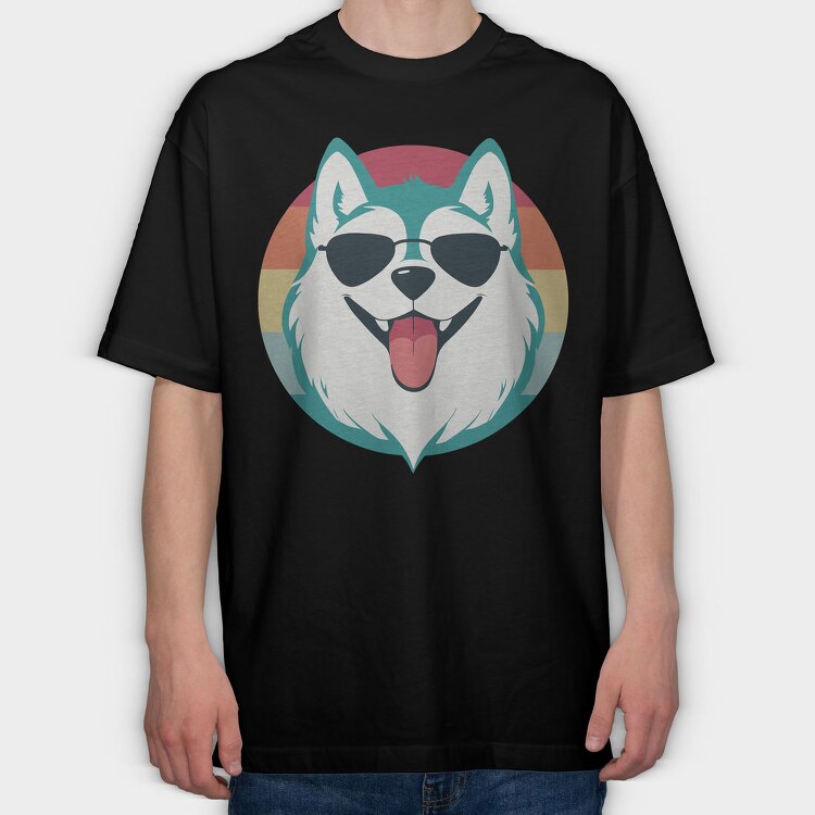Cool Husky With Sunglasses Face, Tricou Oversize Barbati (Unisex)