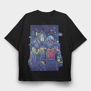 Cyberpunk Couple In City Painting Recreated, Tricou Oversize Barbati (Unisex)