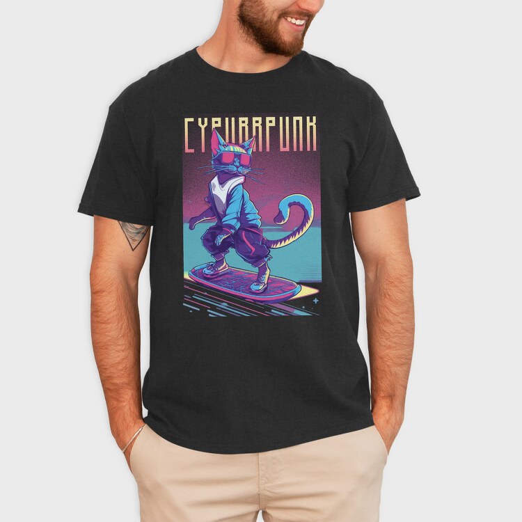 Cyberpunk Skater Cat, Tricou Barbati (Unisex)