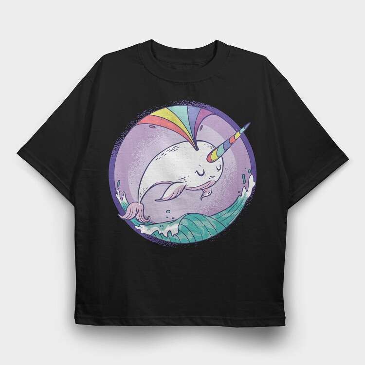Rainbow Narwhale Whale, Tricou Oversize Barbati (Unisex)