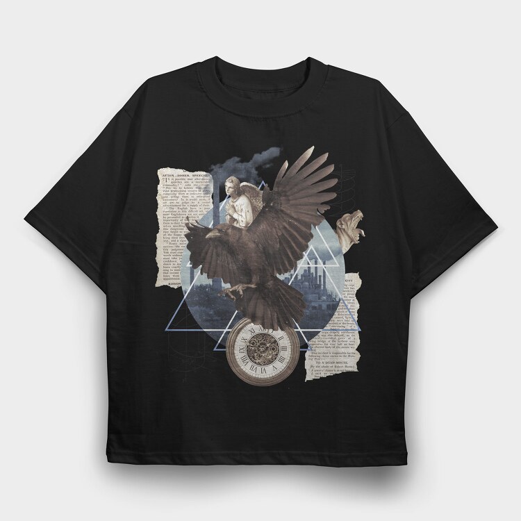 Eagle Bird Flying And Collage Darccollage, Tricou Oversize Barbati (Unisex)
