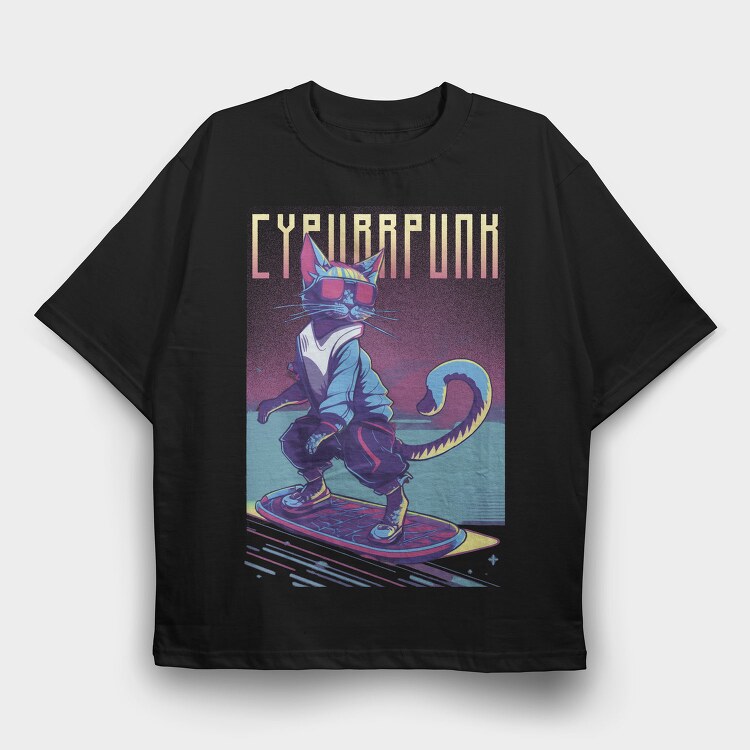 Cyberpunk Skater Cat, Tricou Oversize Barbati (Unisex)