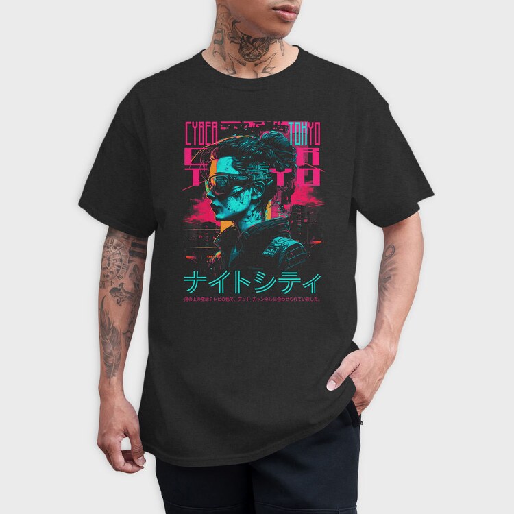 Cyberpunk Tokyo Girl, Tricou Barbati (Unisex)