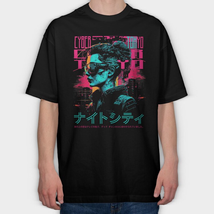 Cyberpunk Tokyo Girl, Tricou Oversize Barbati (Unisex)