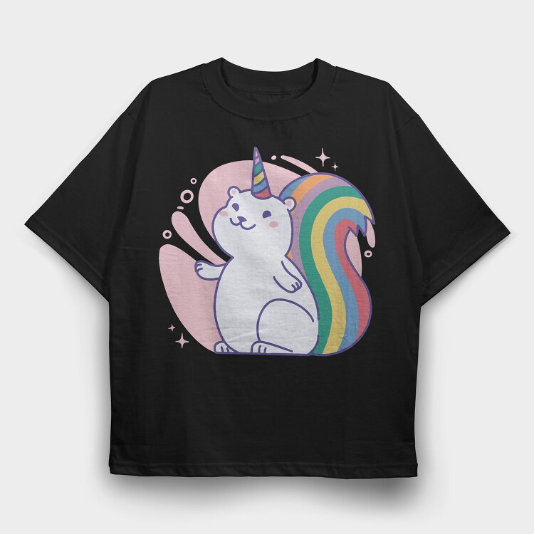 Rainbow Squirrel Unicorn Animal, Tricou Oversize Barbati (Unisex)