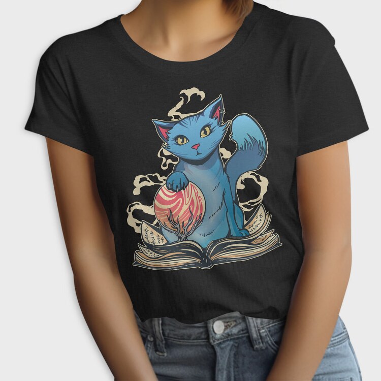 Magical Cat With Book Whimsical, Tricou Femei