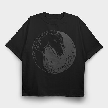 Yin Yang Horses Animals, Tricou Oversize Barbati (Unisex)