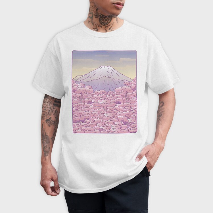 Pastel Sakura Mount Fuji, Tricou Barbati (Unisex)