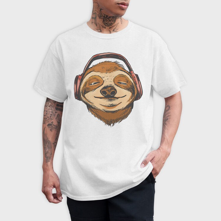 Sloth Animal With Earphones Headphones, Tricou Barbati (Unisex)